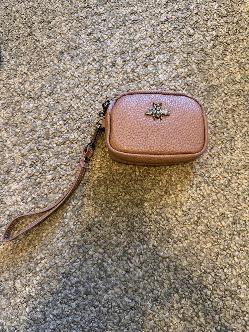New without Tags Wristlet Pouch with Bee Emblem in Dusty Rose
